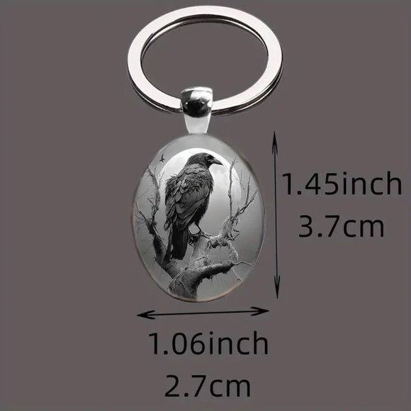 Keychain Bag Charm Black Raven Oval Gothic Wiccan emo vamp Viking Stylish Trendy - Picture 4 of 6